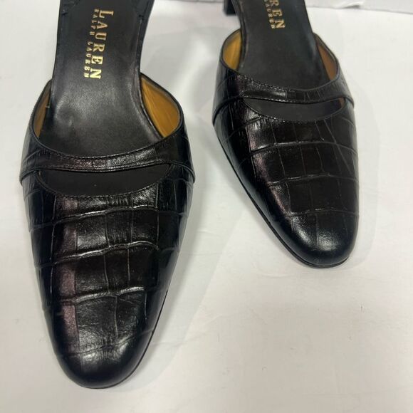 Ralph Lauren Black Croc-Embossed kitten heels - Picture 2 of 6